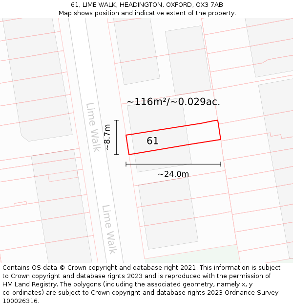 61, LIME WALK, HEADINGTON, OXFORD, OX3 7AB: Plot and title map