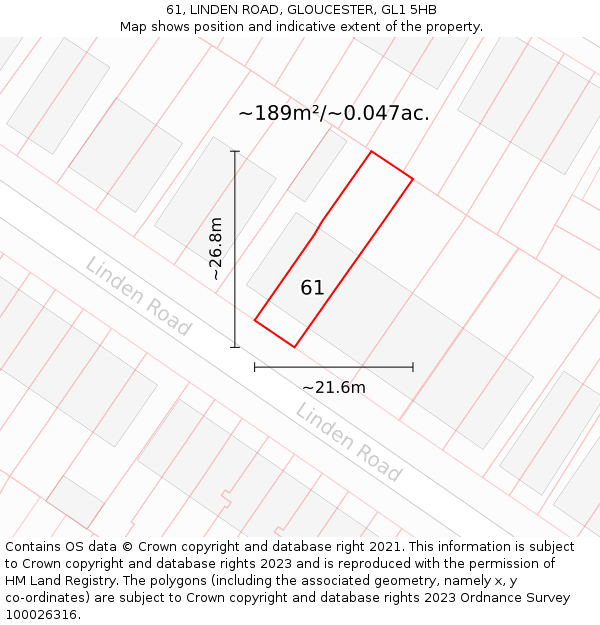 61, LINDEN ROAD, GLOUCESTER, GL1 5HB: Plot and title map