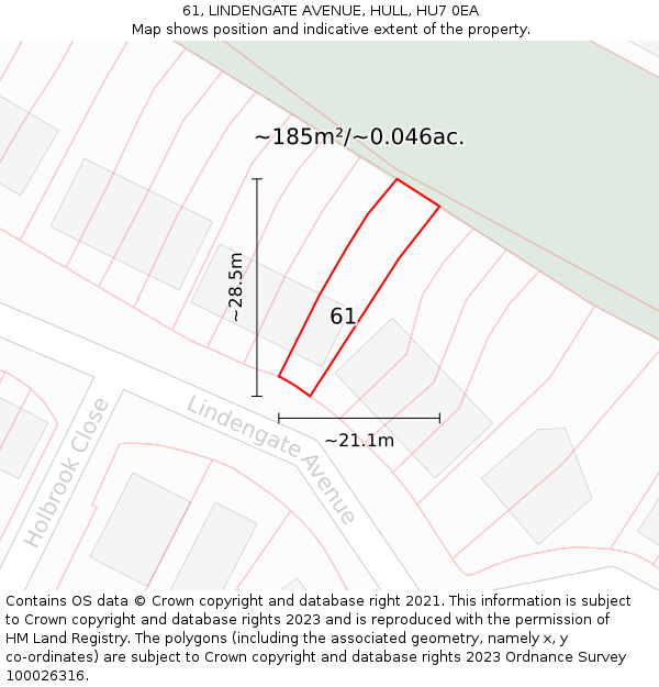 61, LINDENGATE AVENUE, HULL, HU7 0EA: Plot and title map