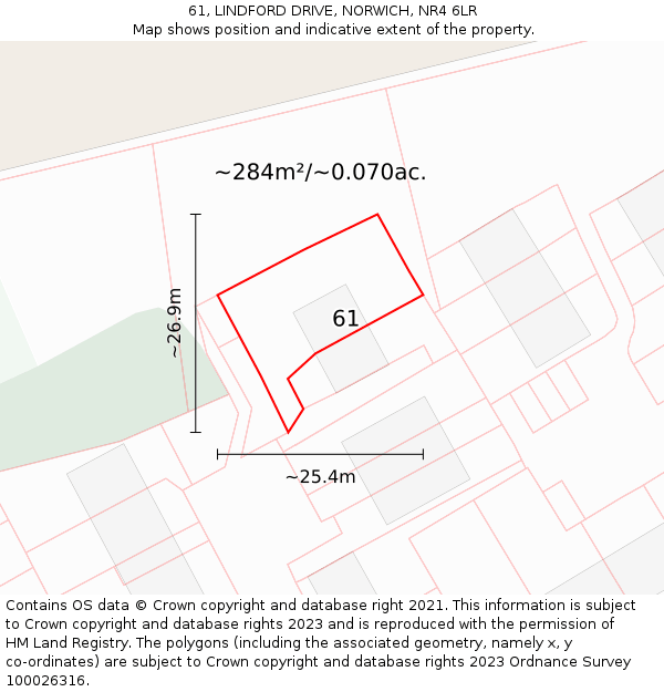 61, LINDFORD DRIVE, NORWICH, NR4 6LR: Plot and title map