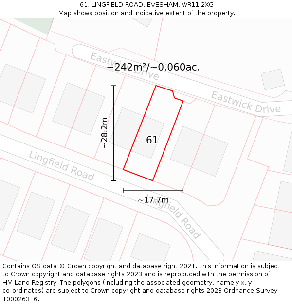 61, LINGFIELD ROAD, EVESHAM, WR11 2XG: Plot and title map
