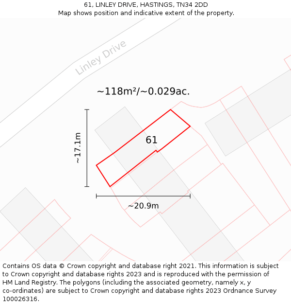 61, LINLEY DRIVE, HASTINGS, TN34 2DD: Plot and title map