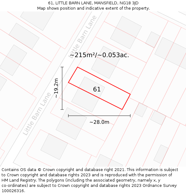 61, LITTLE BARN LANE, MANSFIELD, NG18 3JD: Plot and title map