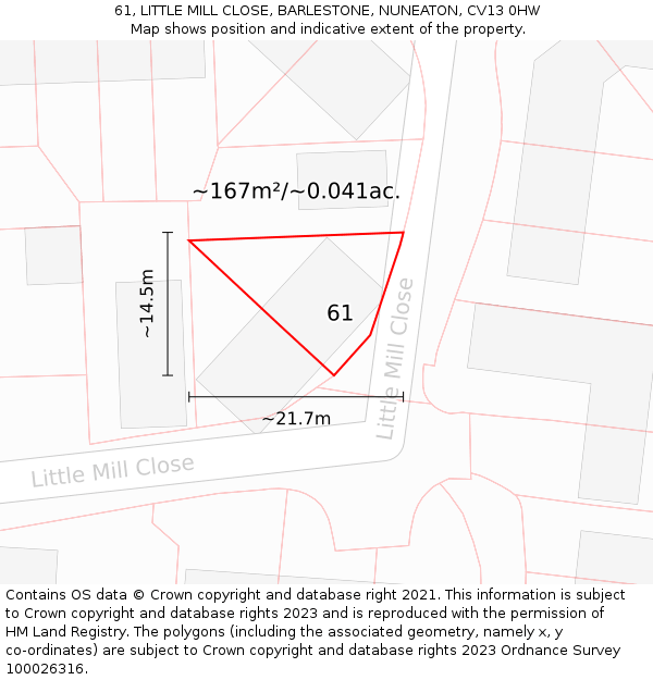 61, LITTLE MILL CLOSE, BARLESTONE, NUNEATON, CV13 0HW: Plot and title map