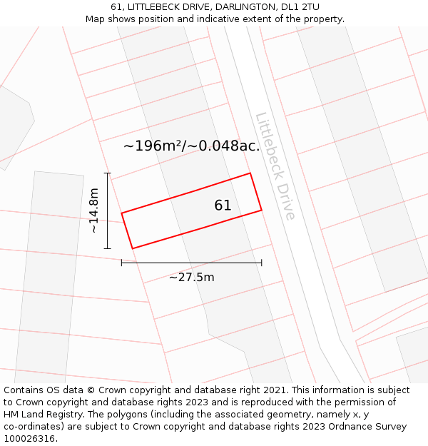61, LITTLEBECK DRIVE, DARLINGTON, DL1 2TU: Plot and title map
