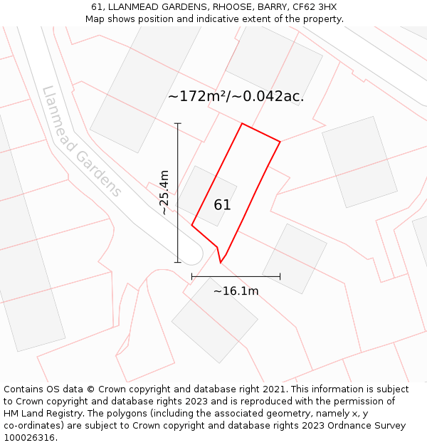 61, LLANMEAD GARDENS, RHOOSE, BARRY, CF62 3HX: Plot and title map