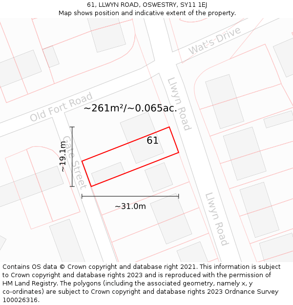 61, LLWYN ROAD, OSWESTRY, SY11 1EJ: Plot and title map