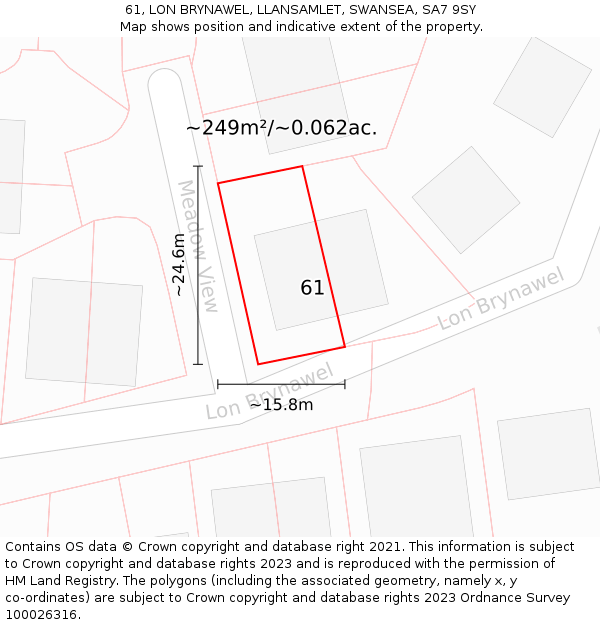 61, LON BRYNAWEL, LLANSAMLET, SWANSEA, SA7 9SY: Plot and title map
