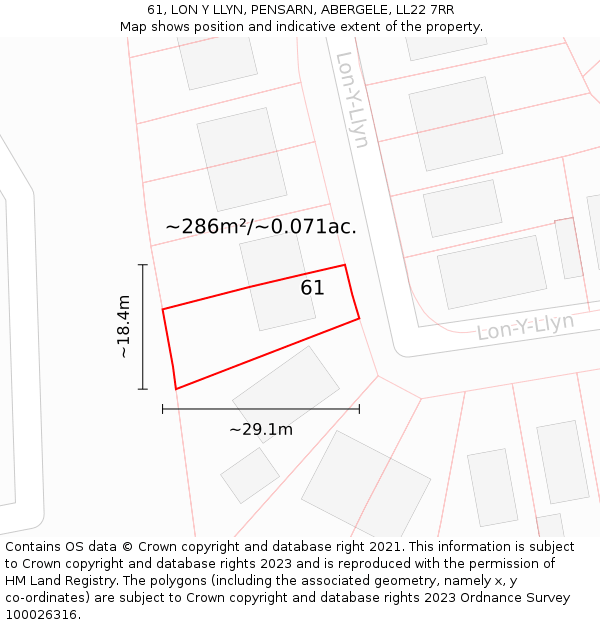 61, LON Y LLYN, PENSARN, ABERGELE, LL22 7RR: Plot and title map
