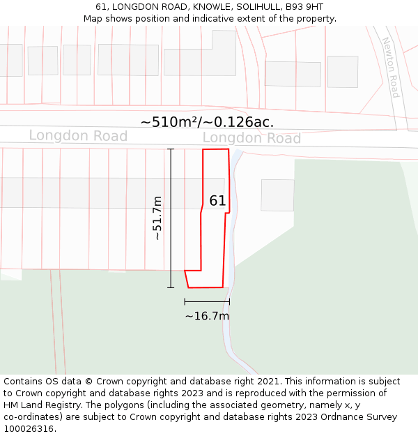 61, LONGDON ROAD, KNOWLE, SOLIHULL, B93 9HT: Plot and title map