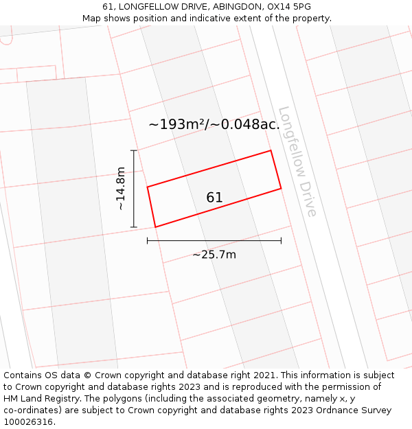 61, LONGFELLOW DRIVE, ABINGDON, OX14 5PG: Plot and title map