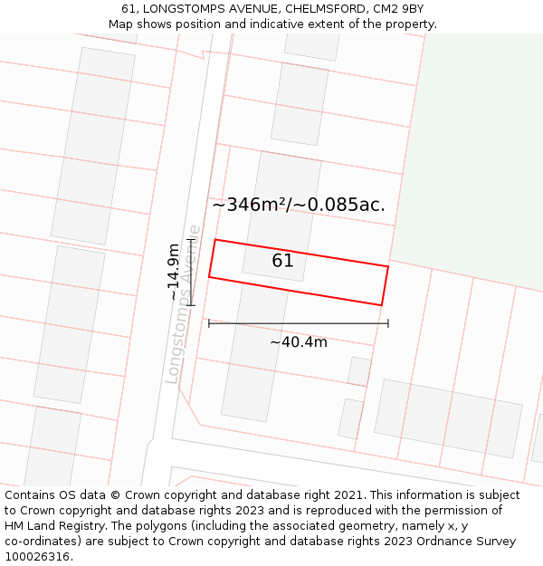 61, LONGSTOMPS AVENUE, CHELMSFORD, CM2 9BY: Plot and title map