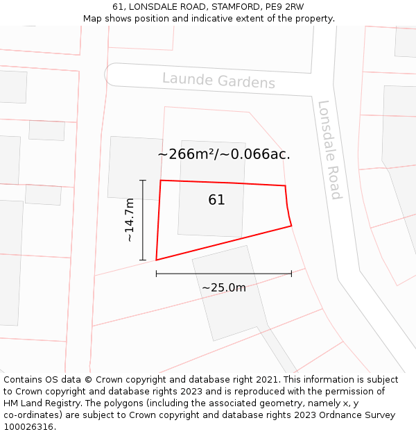 61, LONSDALE ROAD, STAMFORD, PE9 2RW: Plot and title map
