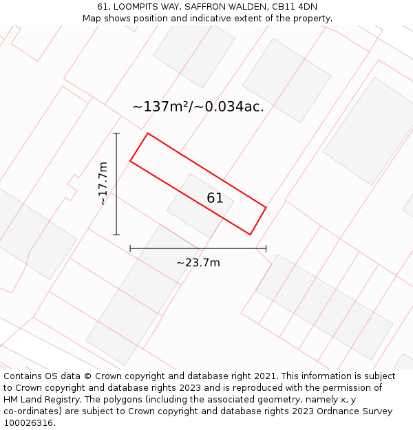 61, LOOMPITS WAY, SAFFRON WALDEN, CB11 4DN: Plot and title map