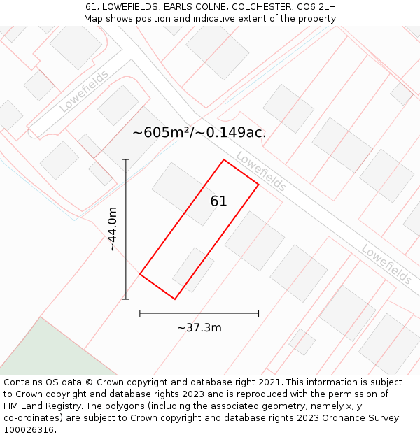 61, LOWEFIELDS, EARLS COLNE, COLCHESTER, CO6 2LH: Plot and title map