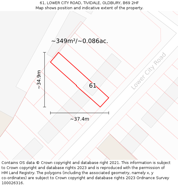 61, LOWER CITY ROAD, TIVIDALE, OLDBURY, B69 2HF: Plot and title map