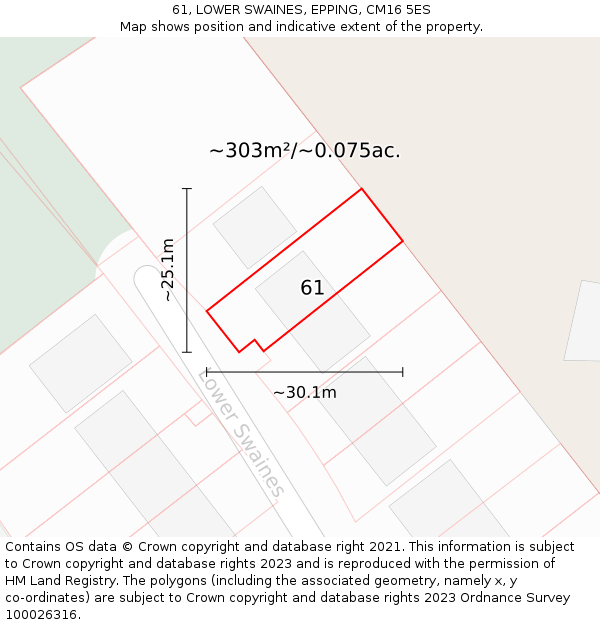 61, LOWER SWAINES, EPPING, CM16 5ES: Plot and title map
