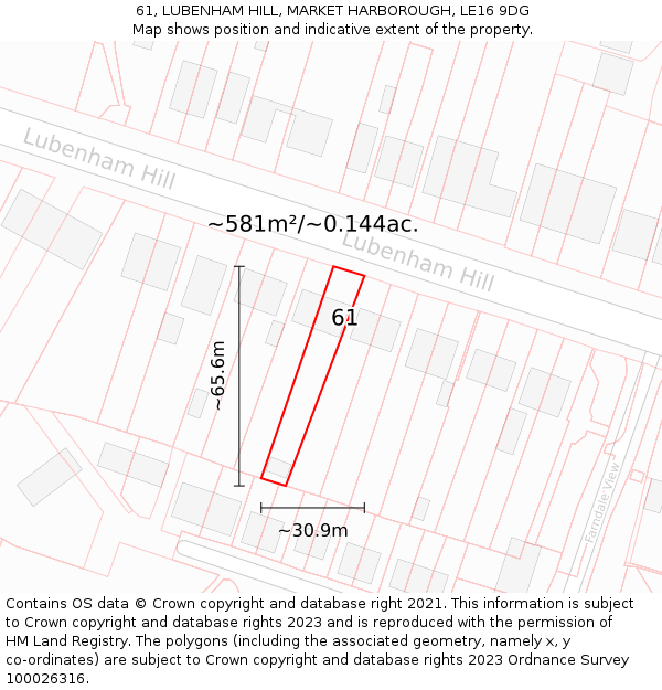 61, LUBENHAM HILL, MARKET HARBOROUGH, LE16 9DG: Plot and title map