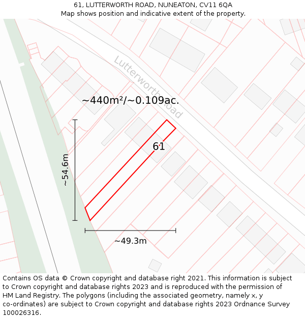61, LUTTERWORTH ROAD, NUNEATON, CV11 6QA: Plot and title map
