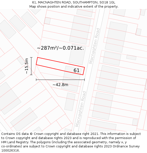 61, MACNAGHTEN ROAD, SOUTHAMPTON, SO18 1GL: Plot and title map