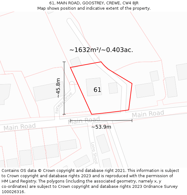 61, MAIN ROAD, GOOSTREY, CREWE, CW4 8JR: Plot and title map