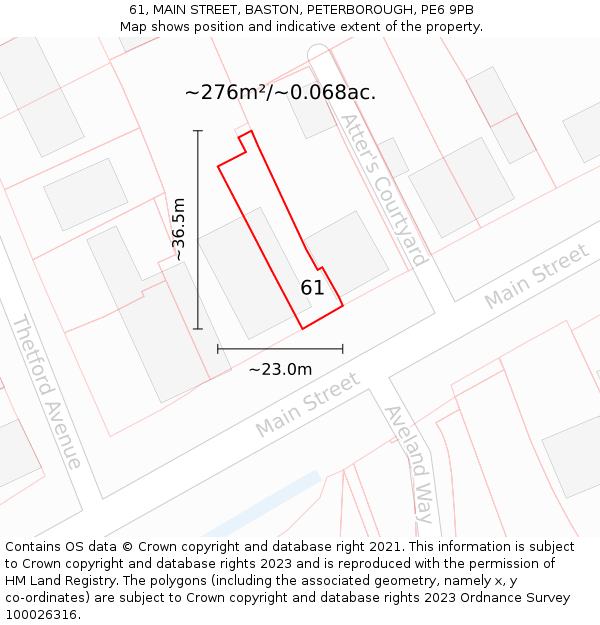 61, MAIN STREET, BASTON, PETERBOROUGH, PE6 9PB: Plot and title map