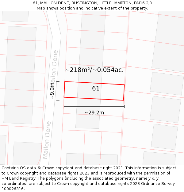 61, MALLON DENE, RUSTINGTON, LITTLEHAMPTON, BN16 2JR: Plot and title map