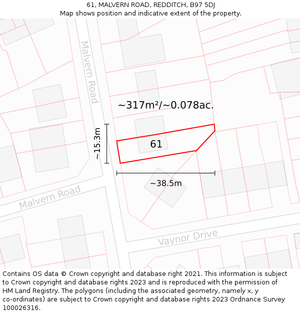 61, MALVERN ROAD, REDDITCH, B97 5DJ: Plot and title map