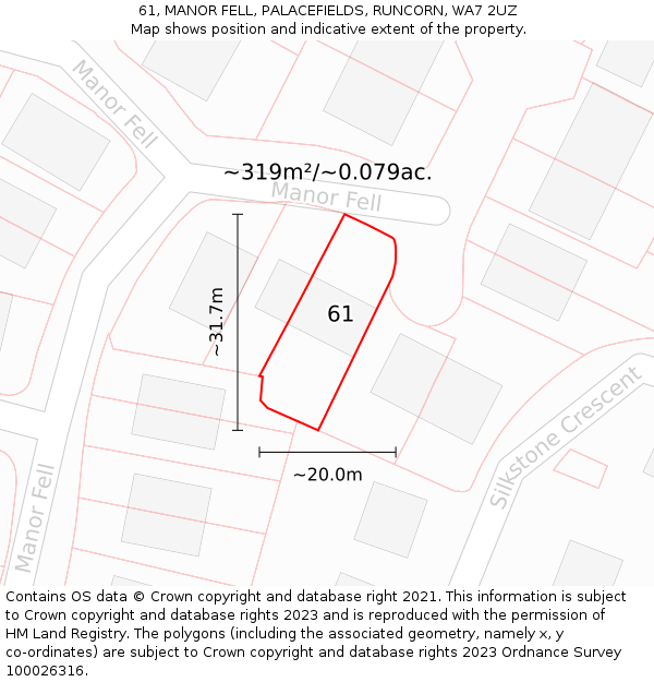 61, MANOR FELL, PALACEFIELDS, RUNCORN, WA7 2UZ: Plot and title map