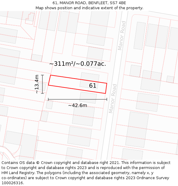 61, MANOR ROAD, BENFLEET, SS7 4BE: Plot and title map