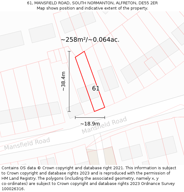61, MANSFIELD ROAD, SOUTH NORMANTON, ALFRETON, DE55 2ER: Plot and title map