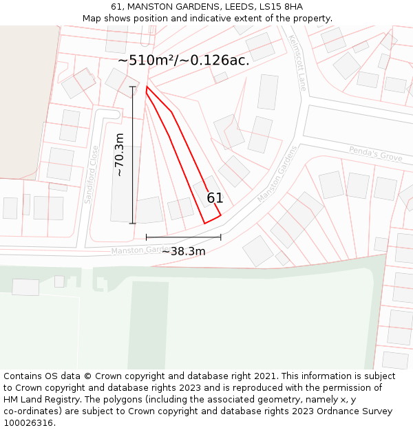 61, MANSTON GARDENS, LEEDS, LS15 8HA: Plot and title map