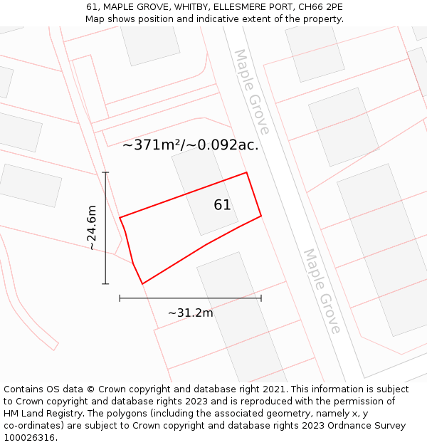 61, MAPLE GROVE, WHITBY, ELLESMERE PORT, CH66 2PE: Plot and title map