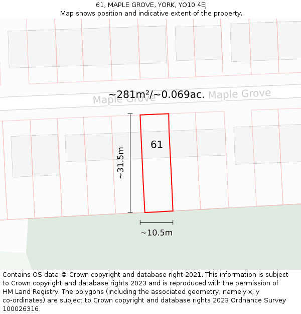 61, MAPLE GROVE, YORK, YO10 4EJ: Plot and title map