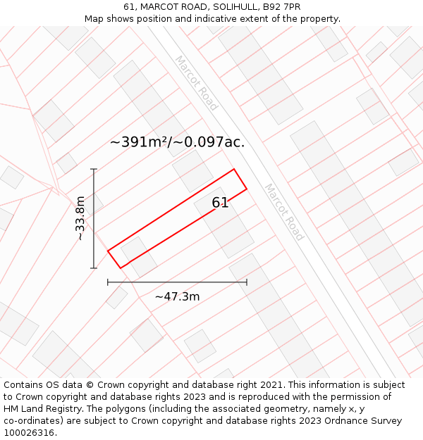61, MARCOT ROAD, SOLIHULL, B92 7PR: Plot and title map