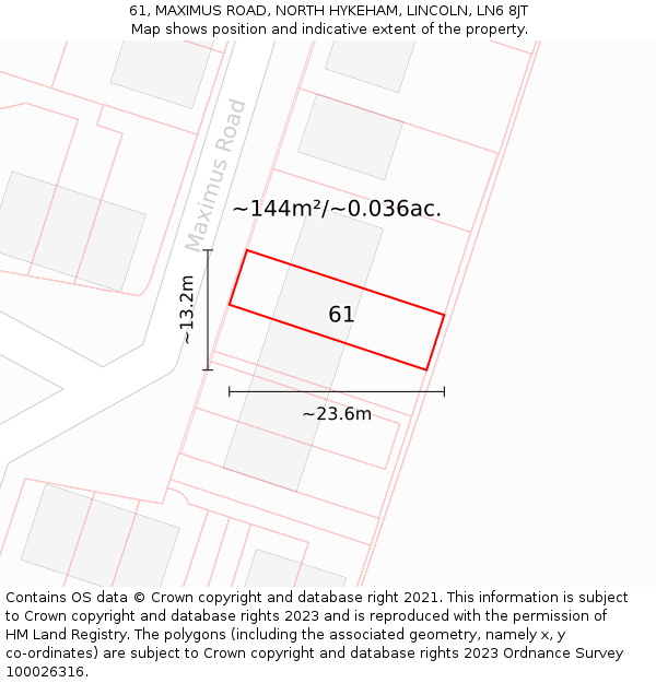 61, MAXIMUS ROAD, NORTH HYKEHAM, LINCOLN, LN6 8JT: Plot and title map
