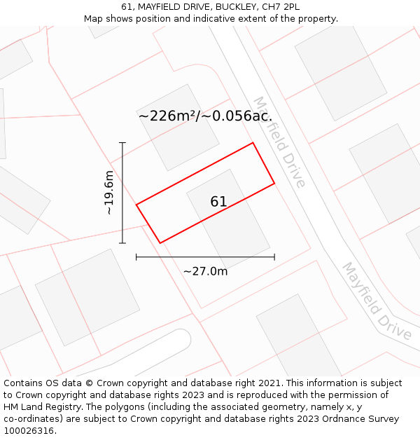 61, MAYFIELD DRIVE, BUCKLEY, CH7 2PL: Plot and title map