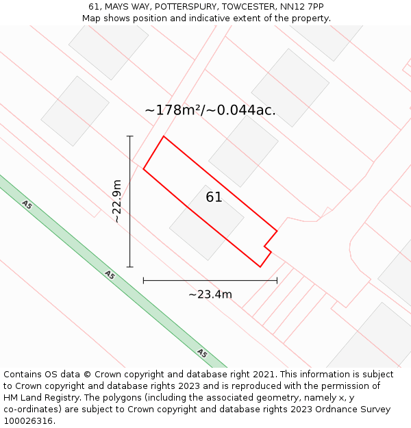 61, MAYS WAY, POTTERSPURY, TOWCESTER, NN12 7PP: Plot and title map