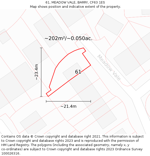 61, MEADOW VALE, BARRY, CF63 1ES: Plot and title map