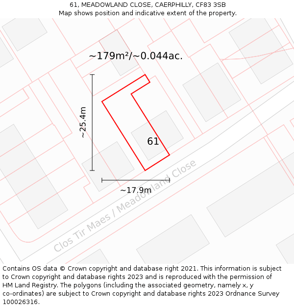 61, MEADOWLAND CLOSE, CAERPHILLY, CF83 3SB: Plot and title map
