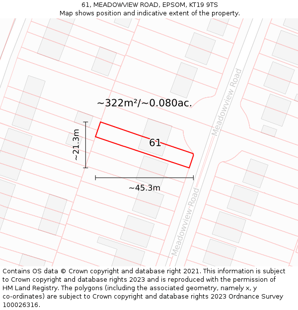 61, MEADOWVIEW ROAD, EPSOM, KT19 9TS: Plot and title map