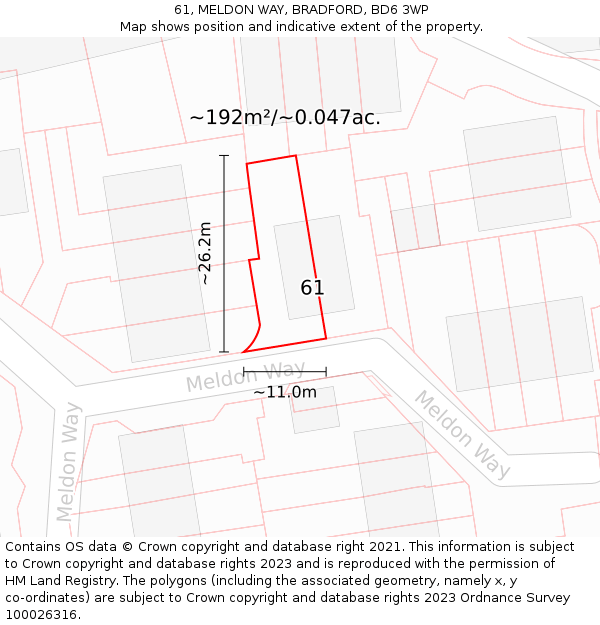 61, MELDON WAY, BRADFORD, BD6 3WP: Plot and title map