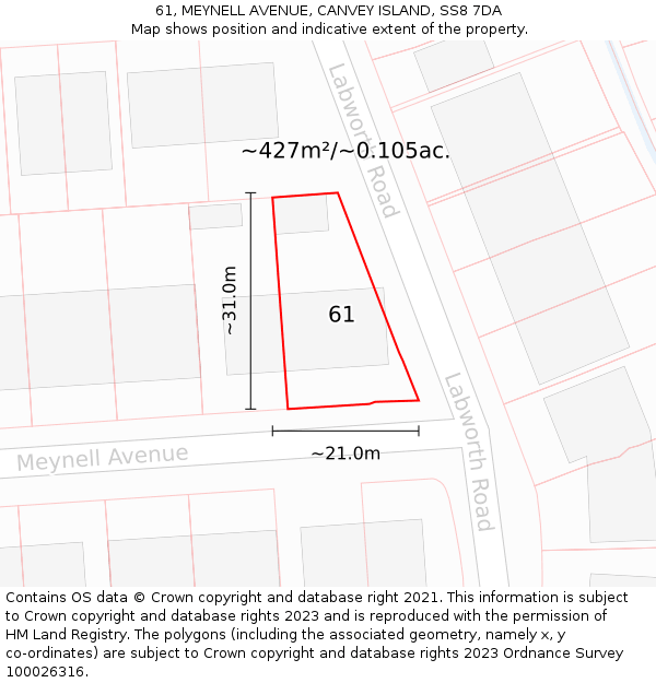61, MEYNELL AVENUE, CANVEY ISLAND, SS8 7DA: Plot and title map
