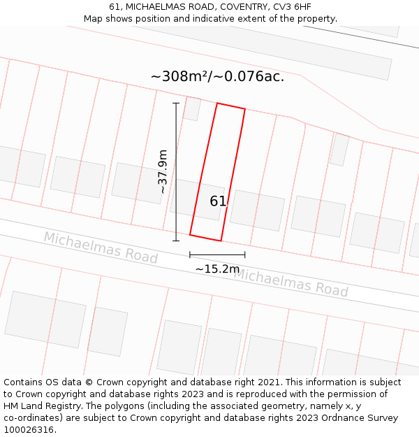 61, MICHAELMAS ROAD, COVENTRY, CV3 6HF: Plot and title map