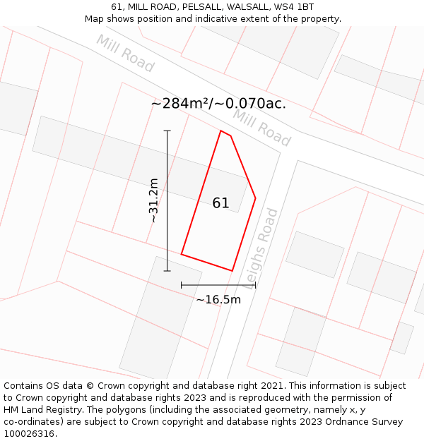 61, MILL ROAD, PELSALL, WALSALL, WS4 1BT: Plot and title map