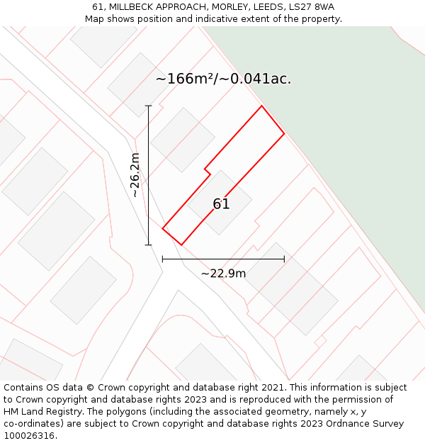 61, MILLBECK APPROACH, MORLEY, LEEDS, LS27 8WA: Plot and title map