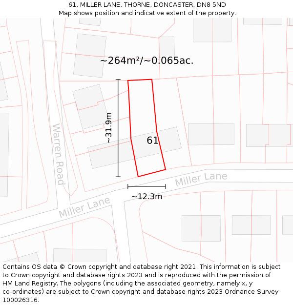 61, MILLER LANE, THORNE, DONCASTER, DN8 5ND: Plot and title map