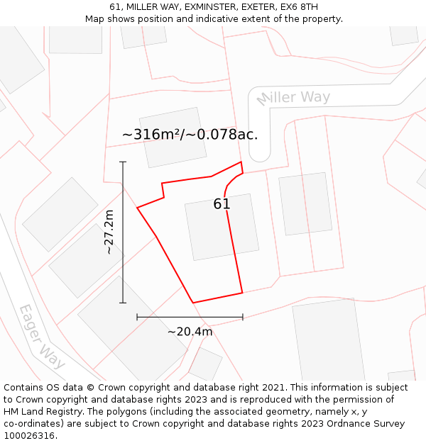 61, MILLER WAY, EXMINSTER, EXETER, EX6 8TH: Plot and title map