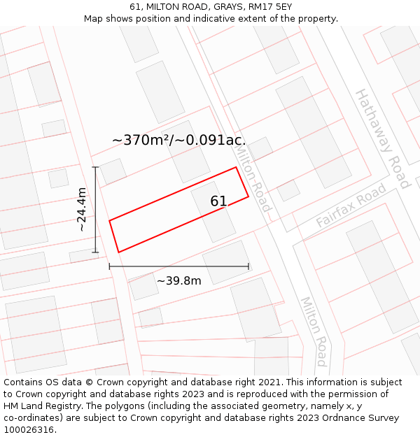 61, MILTON ROAD, GRAYS, RM17 5EY: Plot and title map