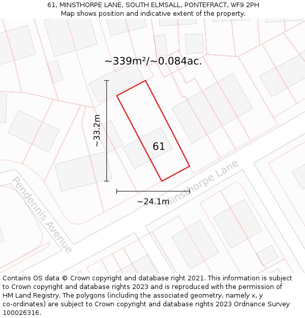 61, MINSTHORPE LANE, SOUTH ELMSALL, PONTEFRACT, WF9 2PH: Plot and title map